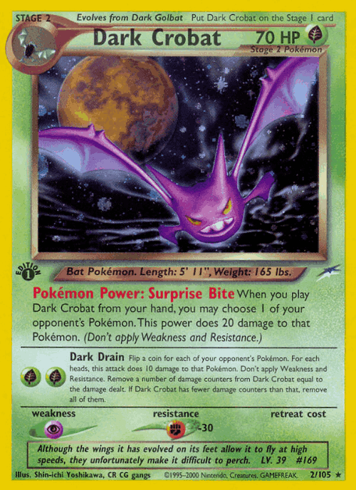 Dark Crobat #2 from Neo Destiny - Rare Holo - Illustrated by Shin-ichi Yoshikawa, CR CG gangs