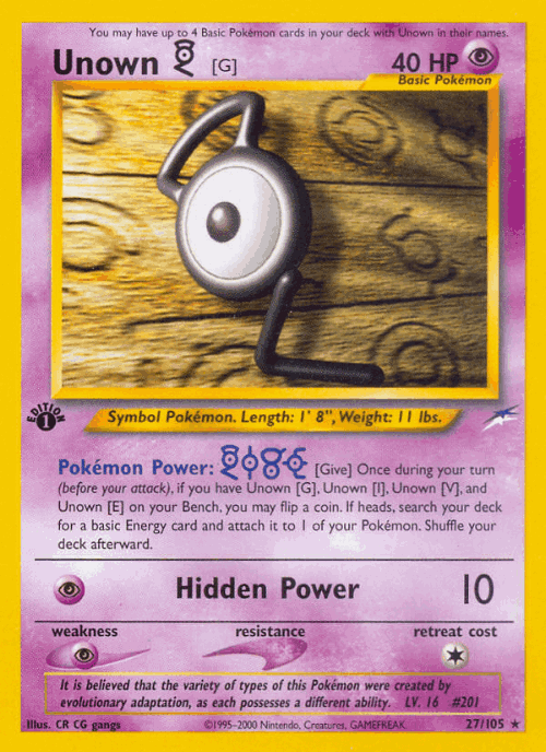 Unown [G] #27 from Neo Destiny - Rare - Illustrated by CR CG gangs
