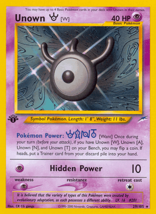 Unown [W] #29 from Neo Destiny - Rare - Illustrated by CR CG gangs