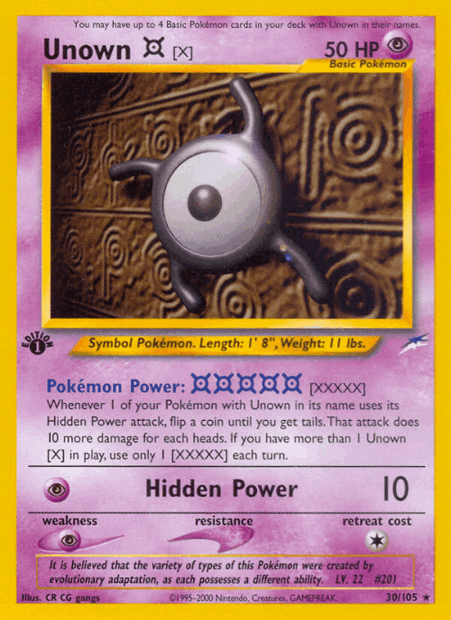 Unown [X] #30 from Neo Destiny - Rare - Illustrated by CR CG gangs