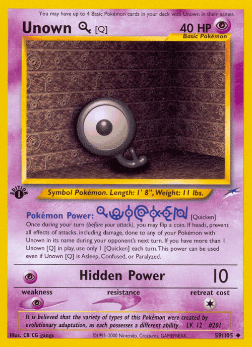 Unown [Q] #59 from Neo Destiny - Uncommon - Illustrated by CR CG gangs