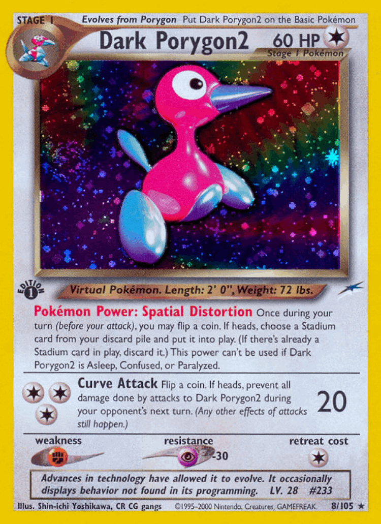 Dark Porygon2 #8 from Neo Destiny - Rare Holo - Illustrated by Shin-ichi Yoshikawa, CR CG gangs