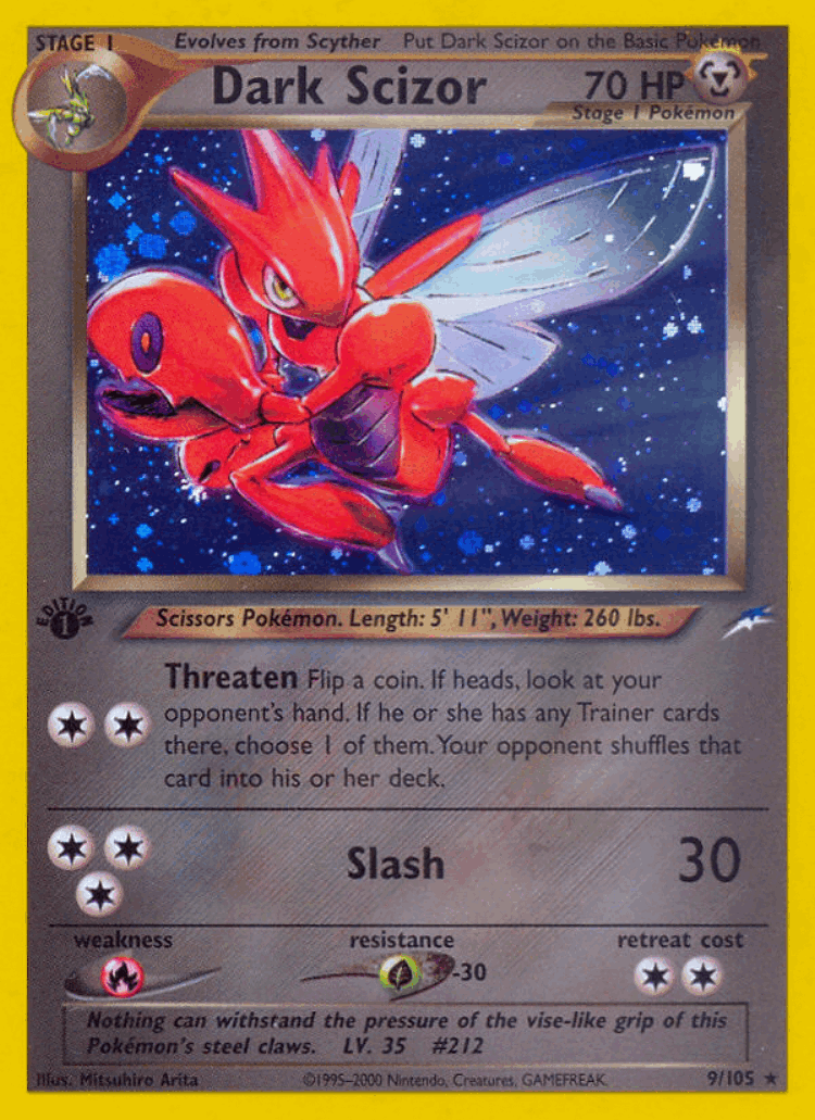 Dark Scizor #9 from Neo Destiny - Rare Holo - Illustrated by Mitsuhiro Arita