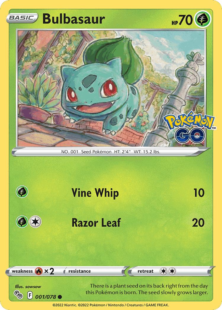 Bulbasaur #1 from Pokémon GO - Common - Illustrated by sowsow
