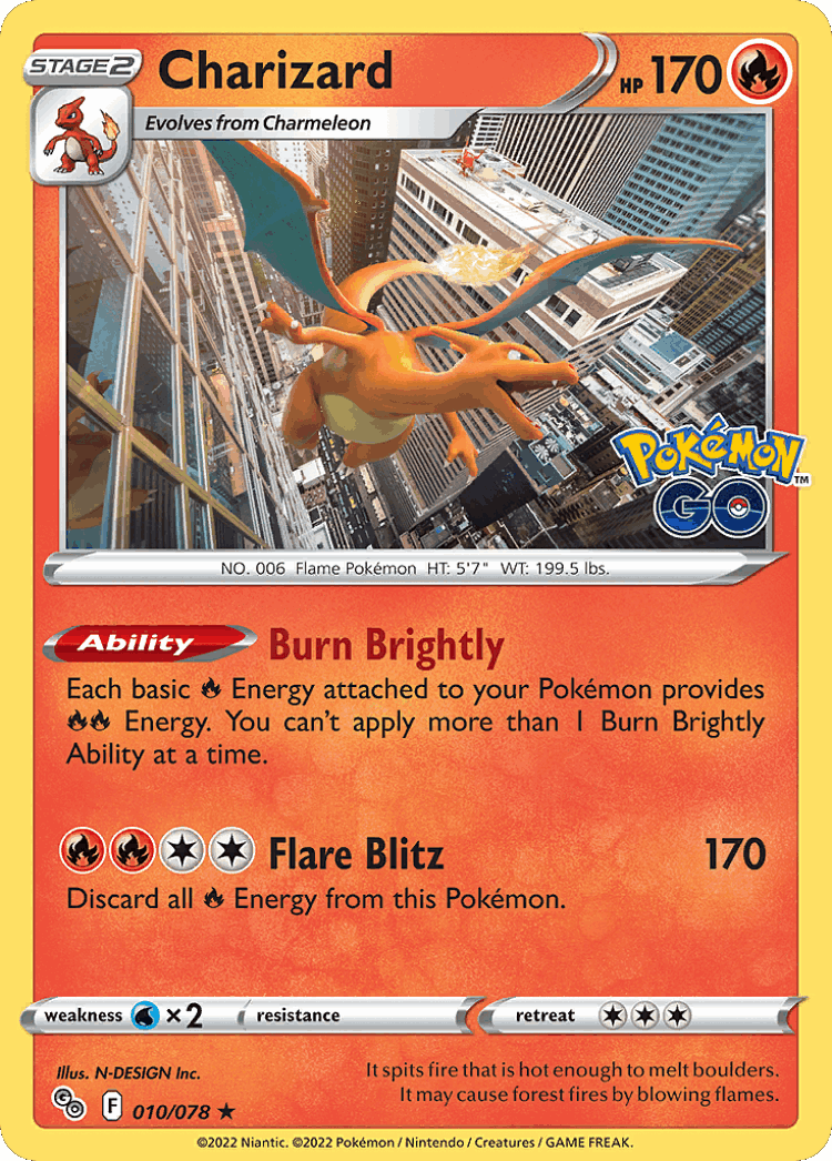 Charizard #10 from Pokémon GO - Rare Holo - Illustrated by N-DESIGN Inc.