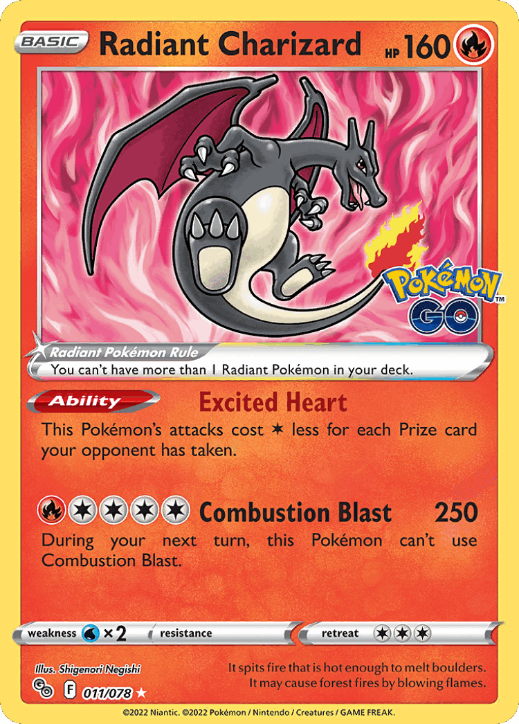 Radiant Charizard #11 from Pokémon GO - Radiant Rare - Illustrated by Shigenori Negishi