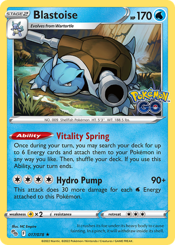 Blastoise #17 from Pokémon GO - Rare Holo - Illustrated by NC Empire