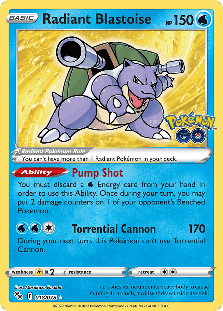 Radiant Blastoise #18 from Pokémon GO - Radiant Rare - Illustrated by Masakazu Fukuda