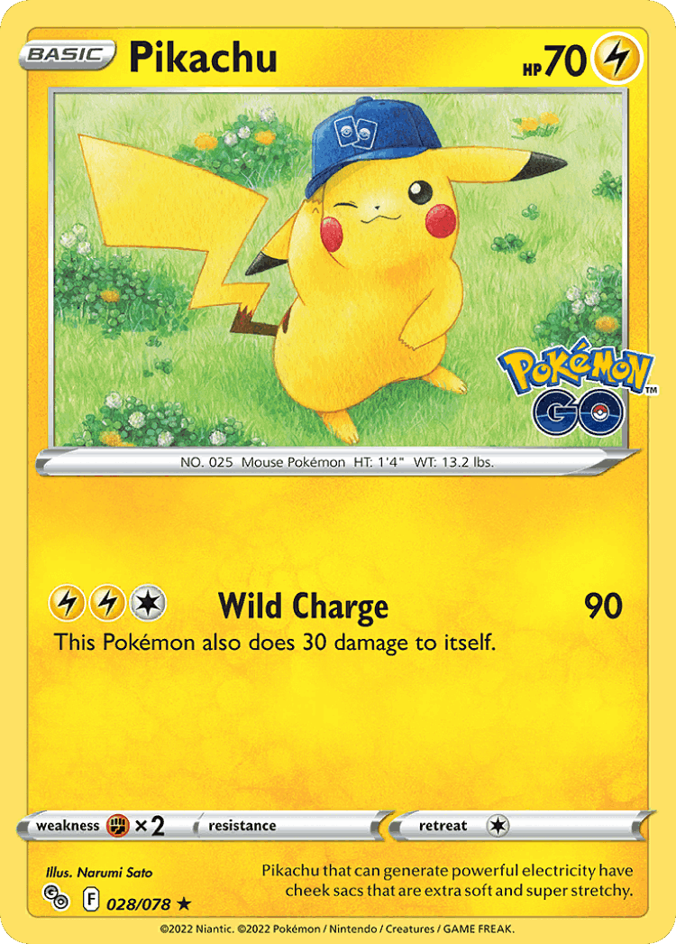 Pikachu #28 from Pokémon GO - Rare Holo - Illustrated by Narumi Sato