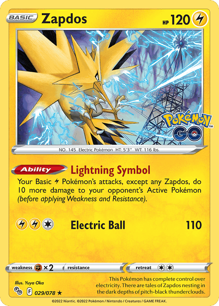 Zapdos #29 from Pokémon GO - Rare Holo - Illustrated by Yuya Oka