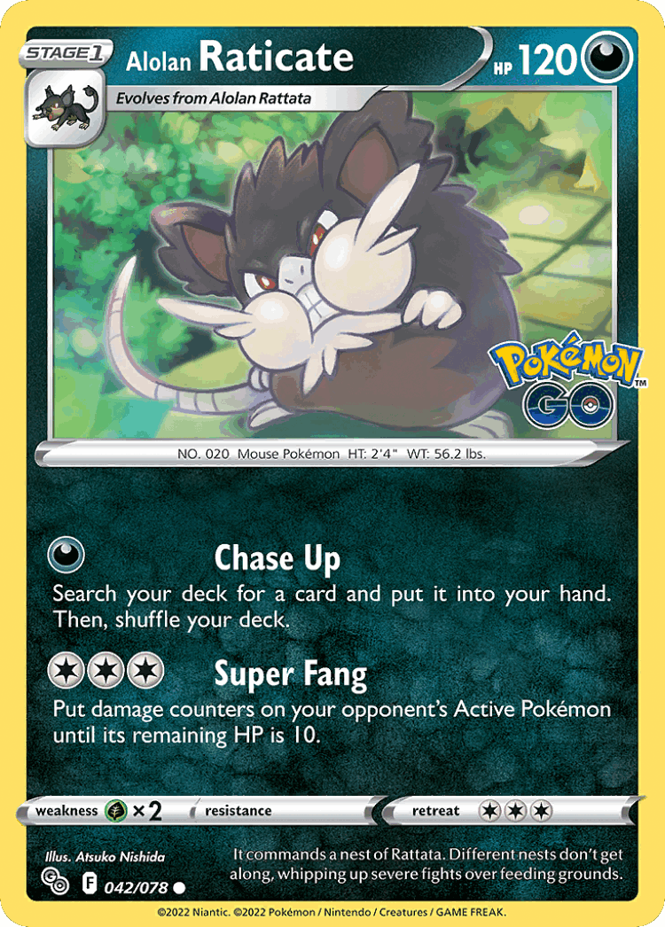 Alolan Raticate #42 from Pokémon GO - Common - Illustrated by Atsuko Nishida