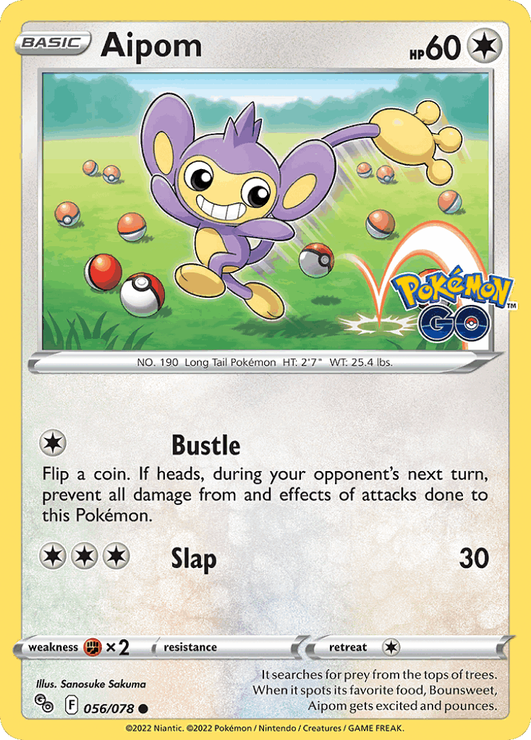 Aipom #56 from Pokémon GO - Common - Illustrated by Sanosuke Sakuma