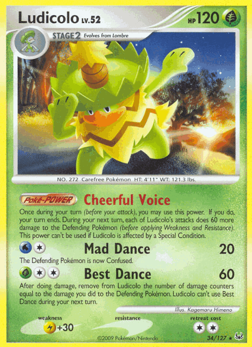 Ludicolo #34 from Platinum - Rare - Illustrated by Kagemaru Himeno