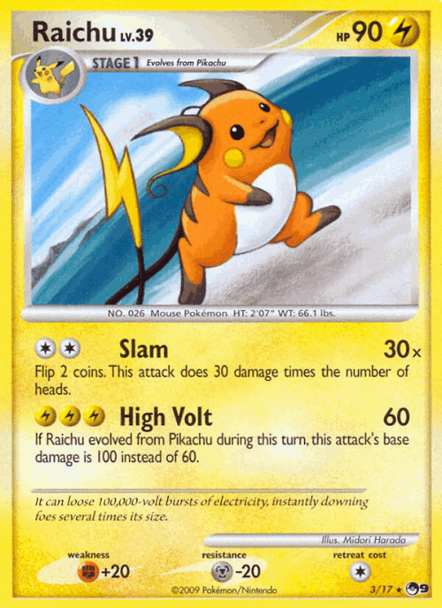 Raichu #3 from POP Series 9 - Rare - Illustrated by Midori Harada