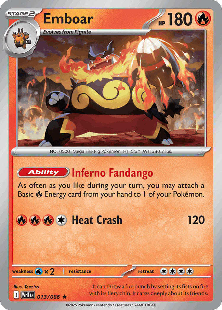 Emboar #13 from White Flare - Rare - Illustrated by Teeziro