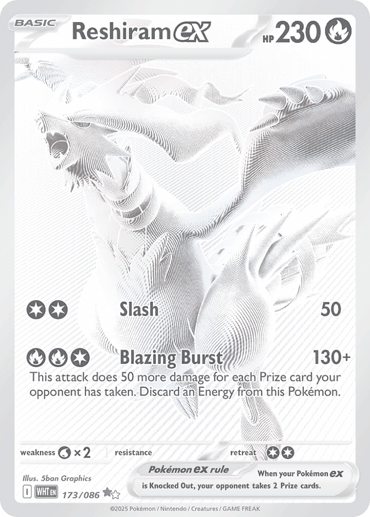 Reshiram ex #173 from White Flare - Black White Rare - Illustrated by 5ban Graphics
