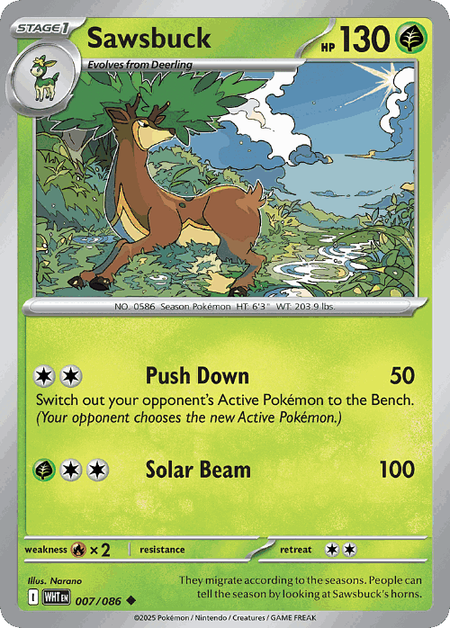 Sawsbuck #7 from White Flare - Uncommon - Illustrated by Narano