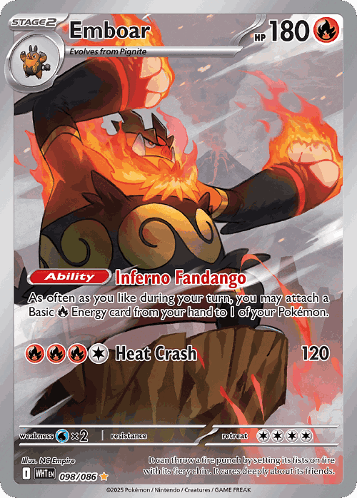 Emboar #98 from White Flare - Illustration Rare - Illustrated by NC Empire
