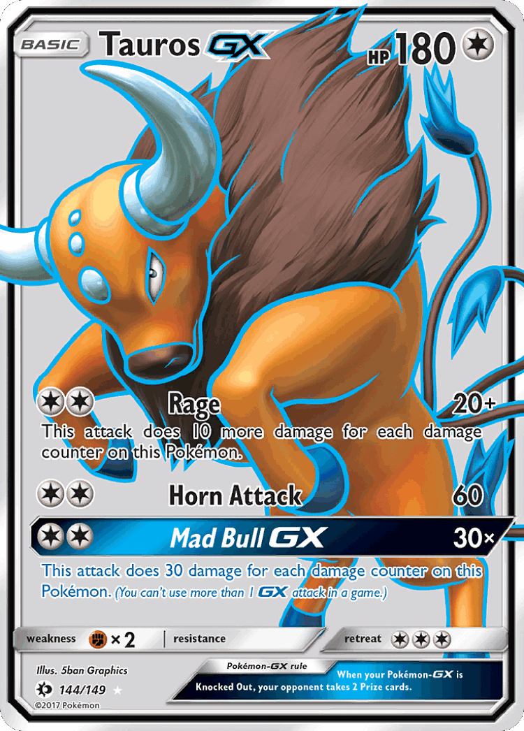Tauros-GX #144 from Sun & Moon - Rare Ultra - Illustrated by 5ban Graphics
