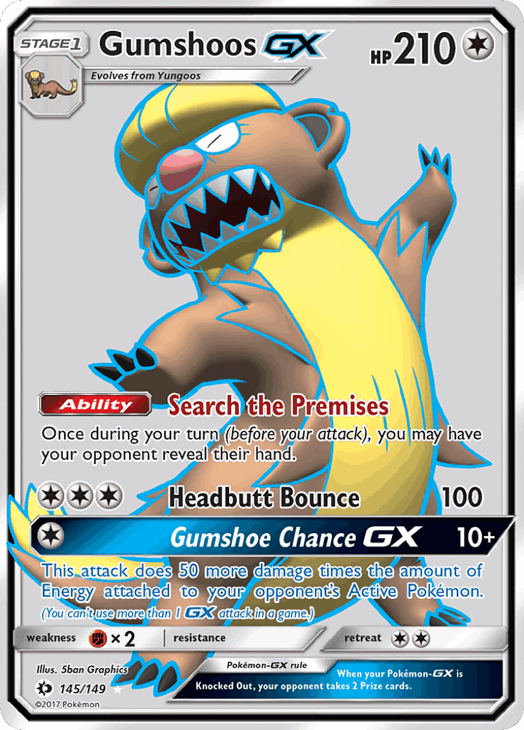 Gumshoos-GX #145 from Sun & Moon - Rare Ultra - Illustrated by 5ban Graphics