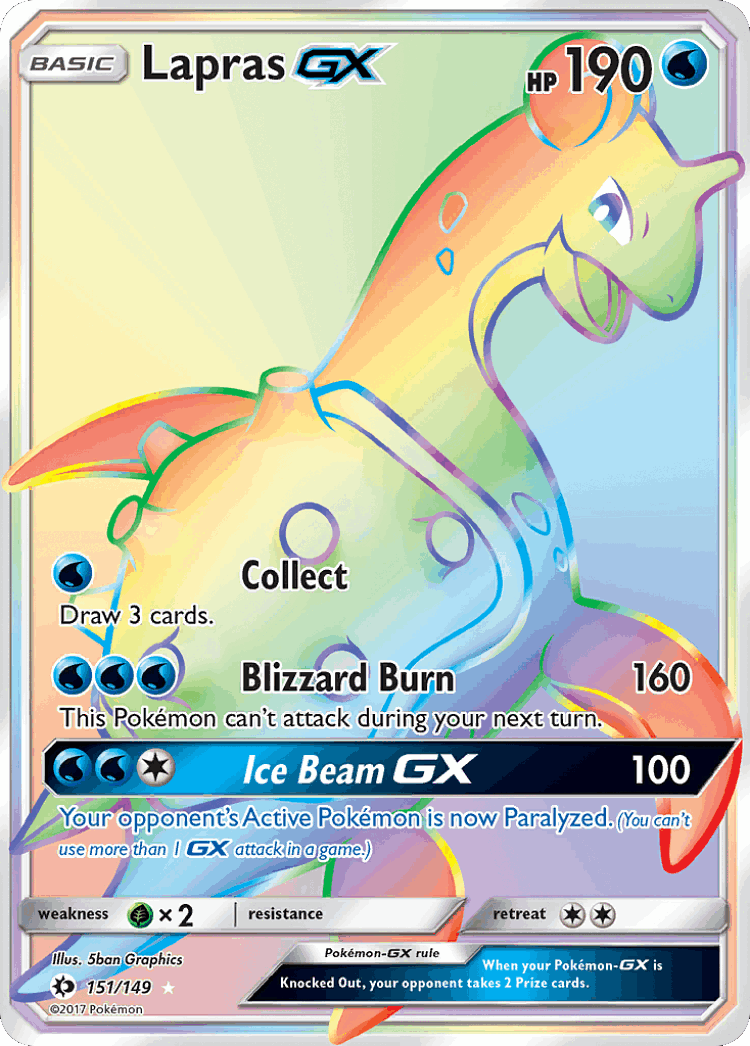 Lapras-GX #151 from Sun & Moon - Rare Rainbow - Illustrated by 5ban Graphics