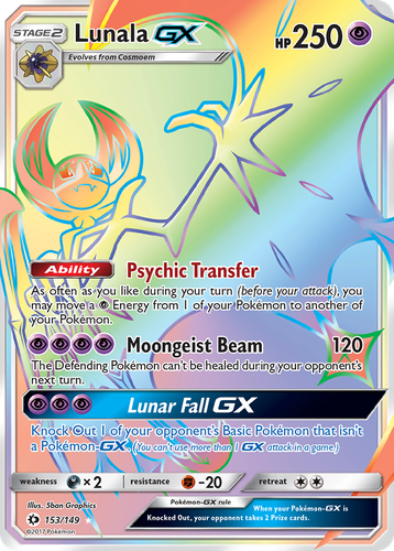 Lunala-GX #153 from Sun & Moon - Rare Rainbow - Illustrated by 5ban Graphics