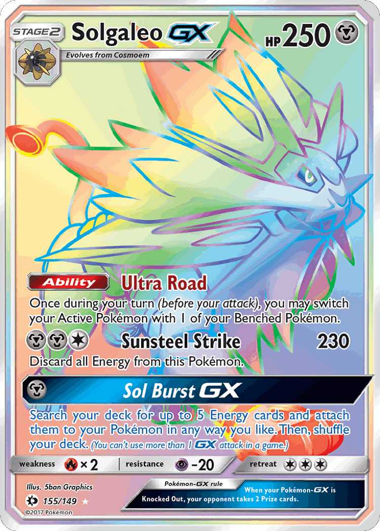 Solgaleo-GX #155 from Sun & Moon - Rare Rainbow - Illustrated by 5ban Graphics