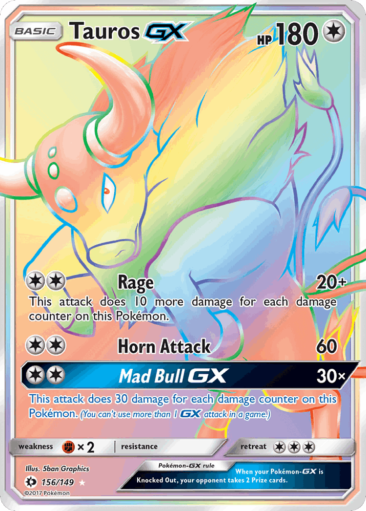 Tauros-GX #156 from Sun & Moon - Rare Rainbow - Illustrated by 5ban Graphics