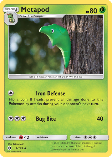Metapod #2 from Sun & Moon - Uncommon - Illustrated by Yuka Morii