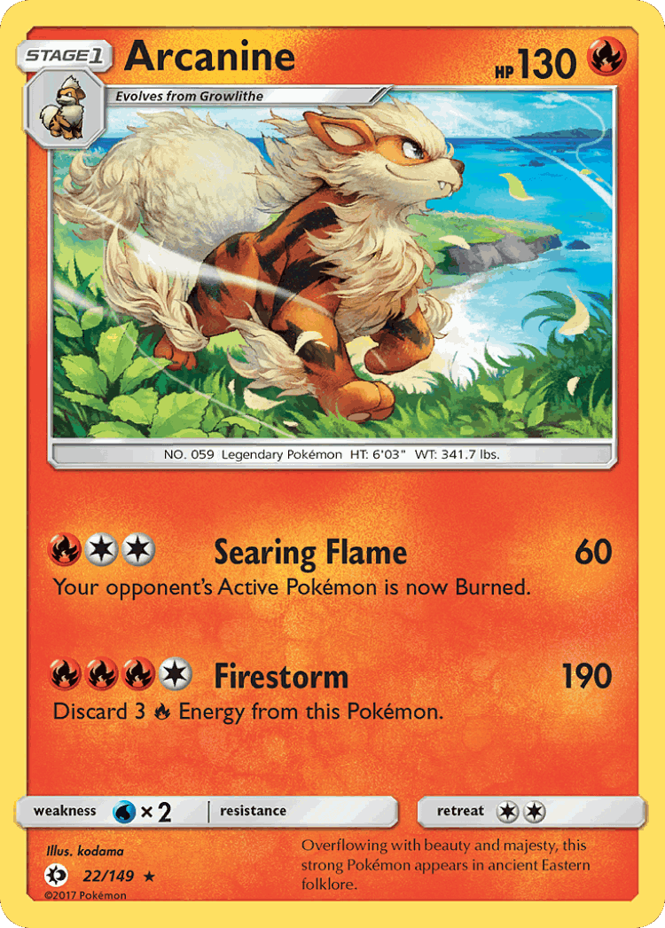 Arcanine #22 from Sun & Moon - Rare Holo - Illustrated by kodama