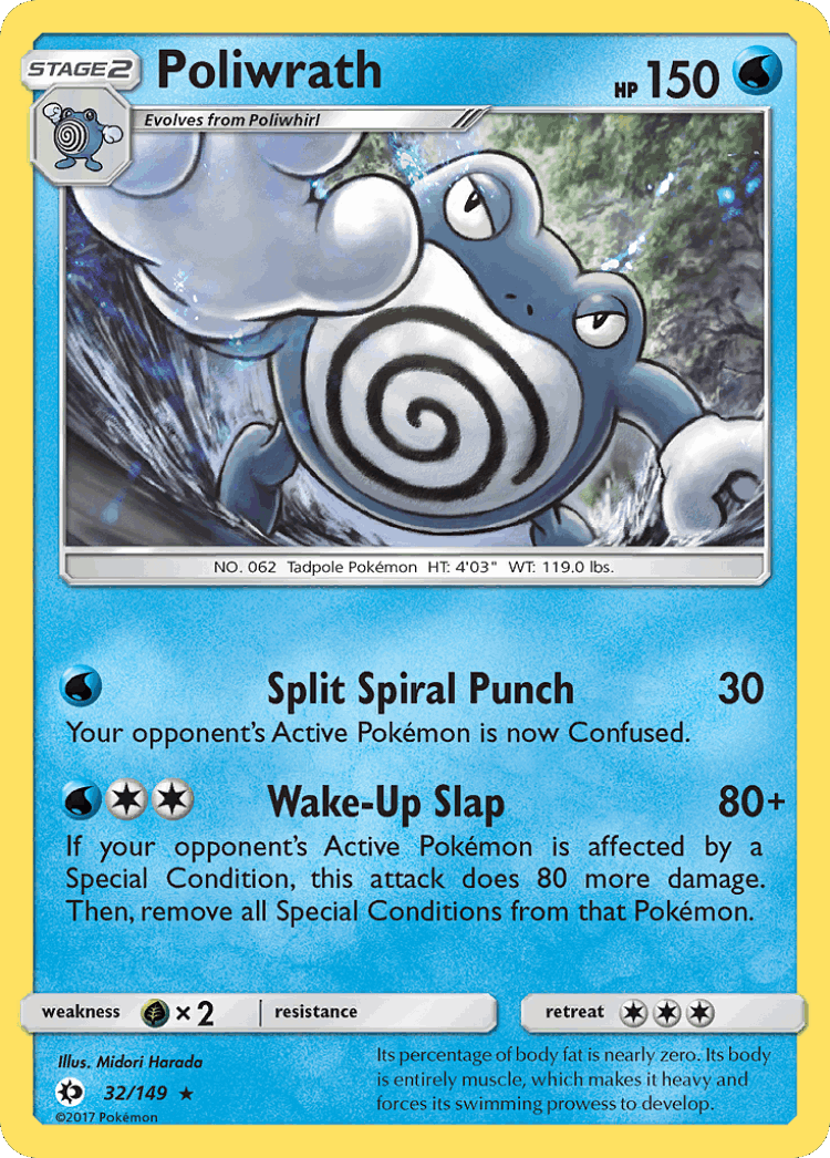 Poliwrath #32 from Sun & Moon - Rare Holo - Illustrated by Midori Harada