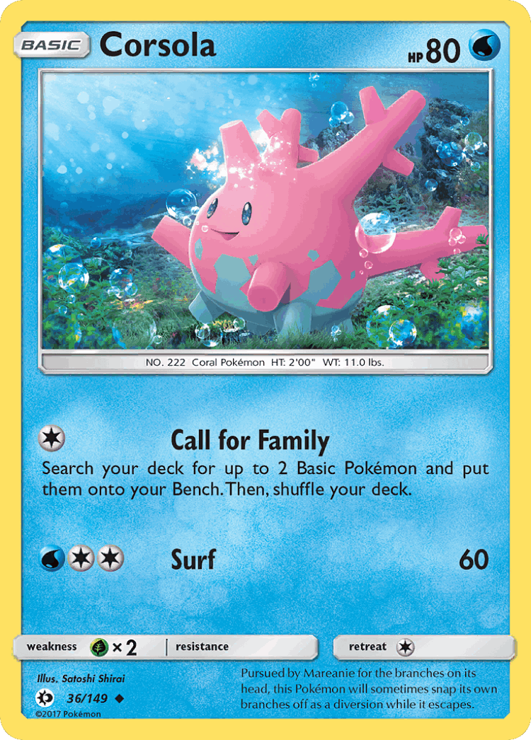 Corsola #36 from Sun & Moon - Uncommon - Illustrated by Satoshi Shirai