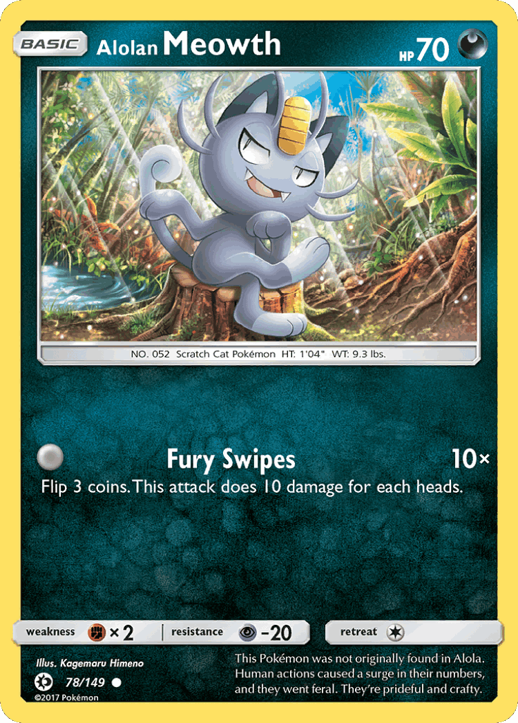 Alolan Meowth #78 from Sun & Moon - Common - Illustrated by Kagemaru Himeno