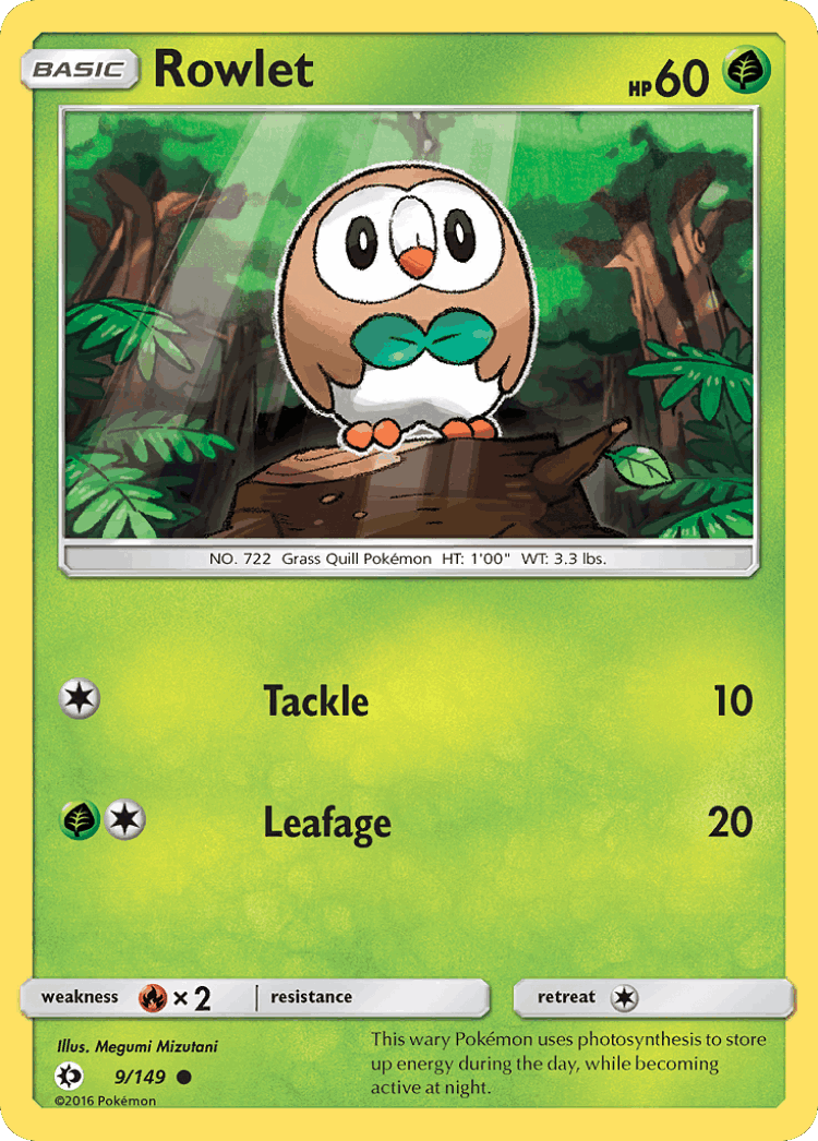 Rowlet #9 from Sun & Moon - Common - Illustrated by Megumi Mizutani