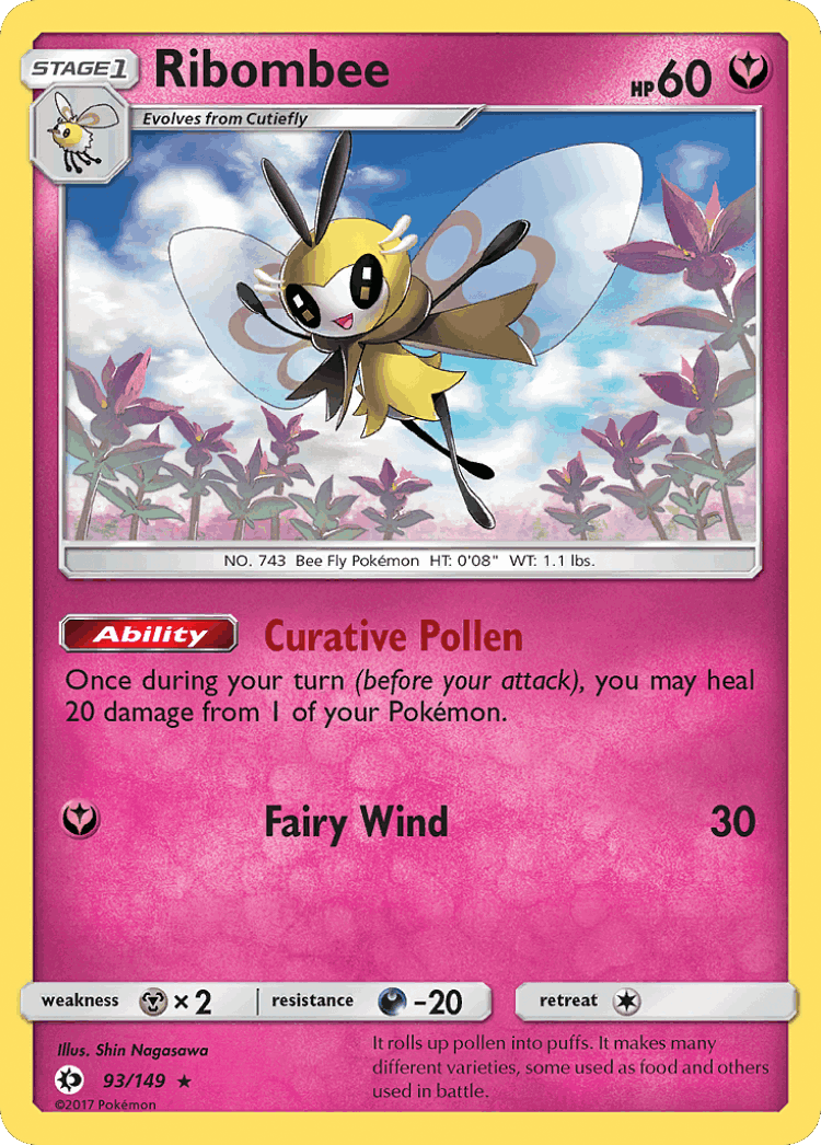 Ribombee #93 from Sun & Moon - Rare Holo - Illustrated by Shin Nagasawa