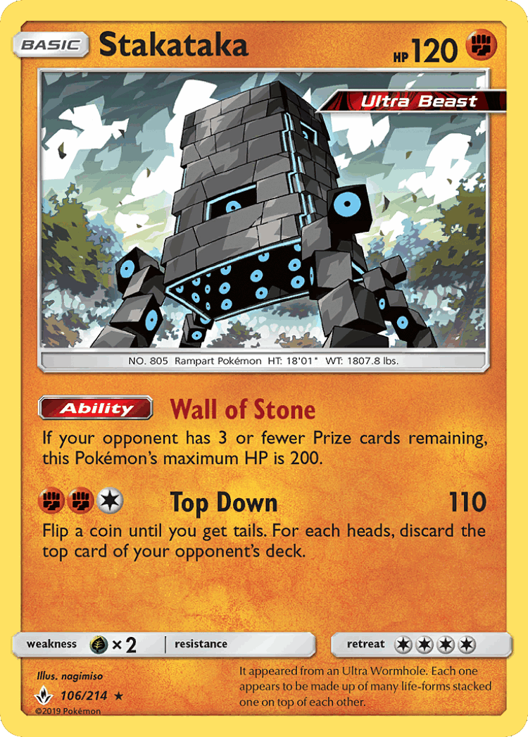 Stakataka #106 from Unbroken Bonds - Rare Holo - Illustrated by nagimiso