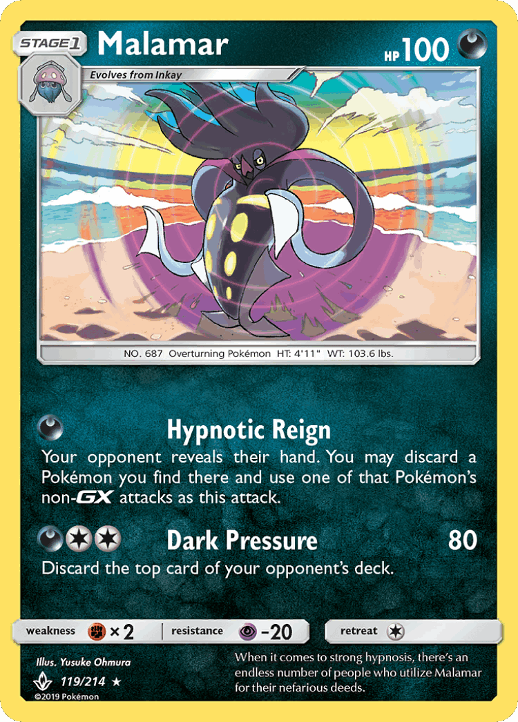 Malamar #119 from Unbroken Bonds - Rare Holo - Illustrated by Yusuke Ohmura