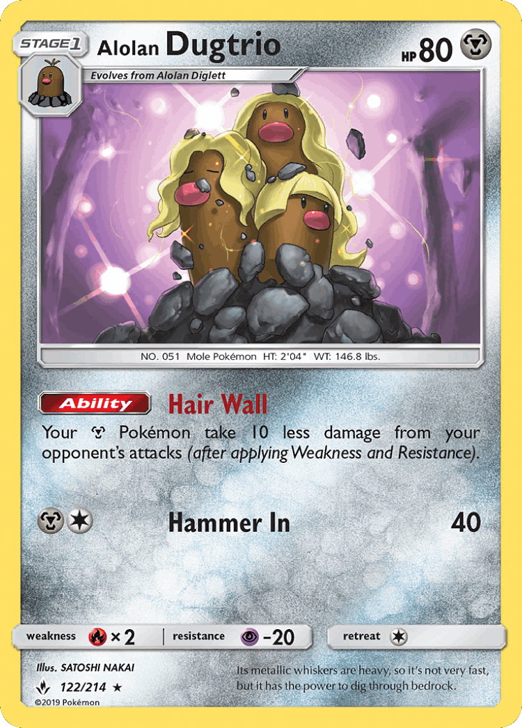 Alolan Dugtrio #122 from Unbroken Bonds - Rare - Illustrated by SATOSHI NAKAI