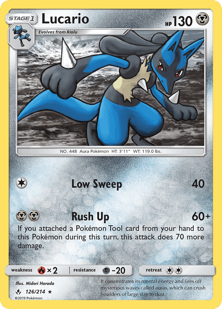 Lucario #126 from Unbroken Bonds - Rare Holo - Illustrated by Midori Harada