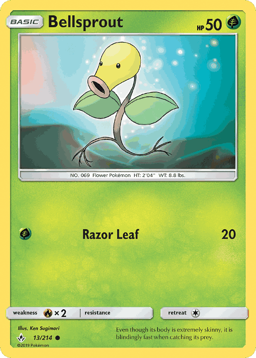 Bellsprout #13 from Unbroken Bonds - Common - Illustrated by Ken Sugimori