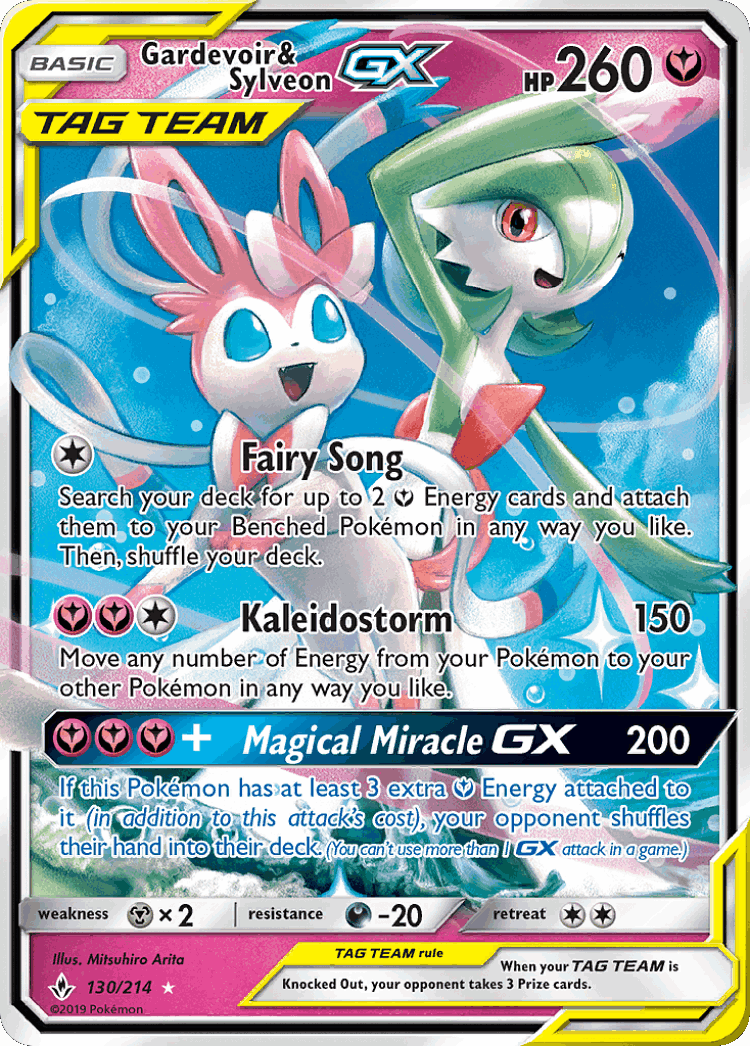 Gardevoir & Sylveon-GX #130 from Unbroken Bonds - Rare Holo GX - Illustrated by Mitsuhiro Arita