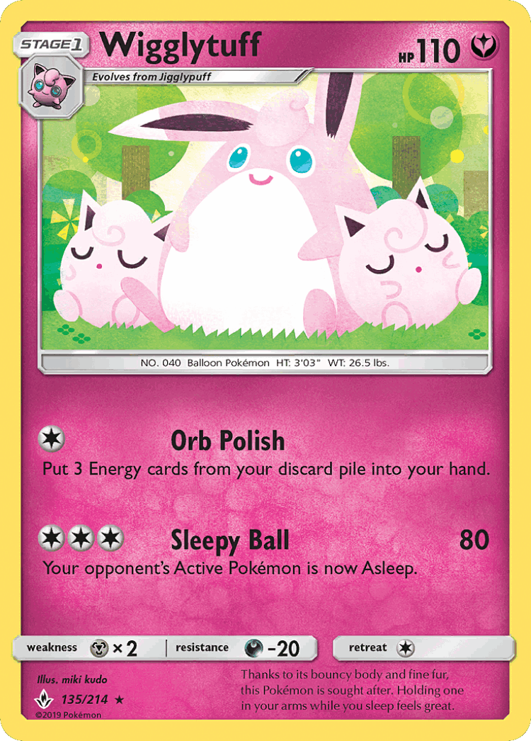 Wigglytuff #135 from Unbroken Bonds - Rare - Illustrated by miki kudo