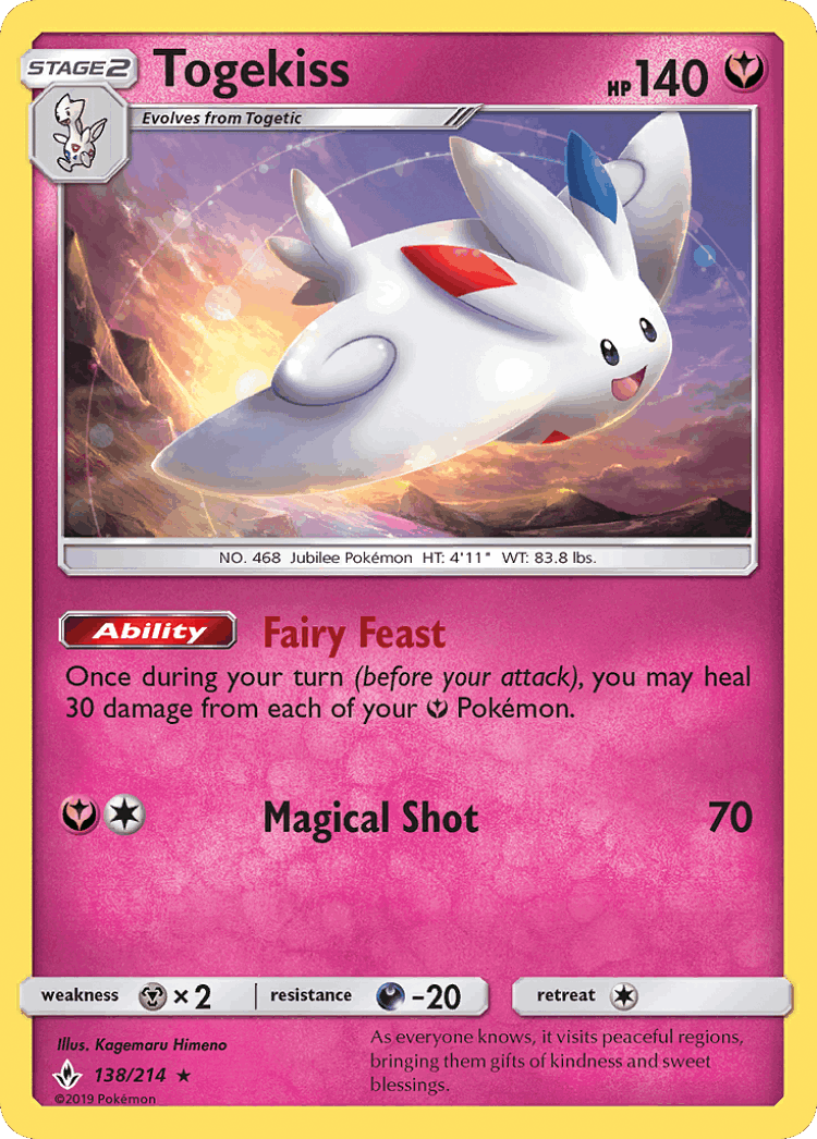 Togekiss #138 from Unbroken Bonds - Rare Holo - Illustrated by Kagemaru Himeno