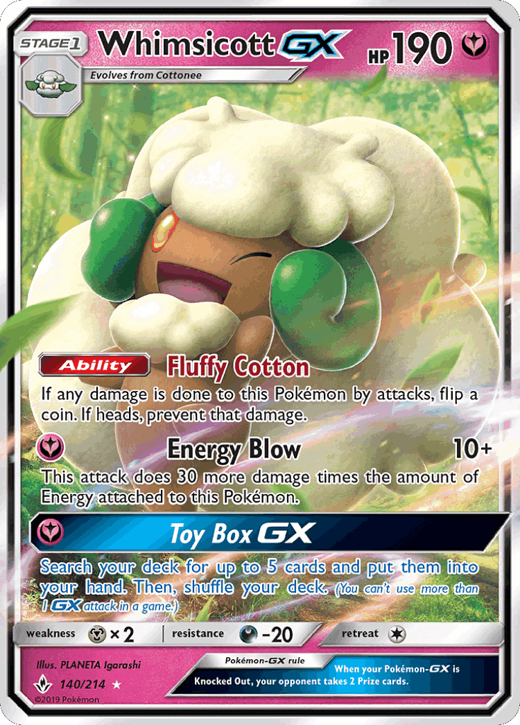 Whimsicott-GX #140 from Unbroken Bonds - Rare Holo GX - Illustrated by PLANETA Igarashi