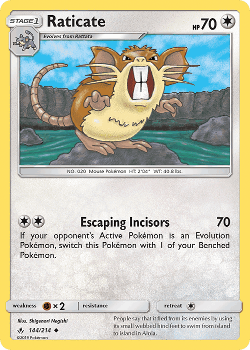 Raticate #144 from Unbroken Bonds - Uncommon - Illustrated by Shigenori Negishi