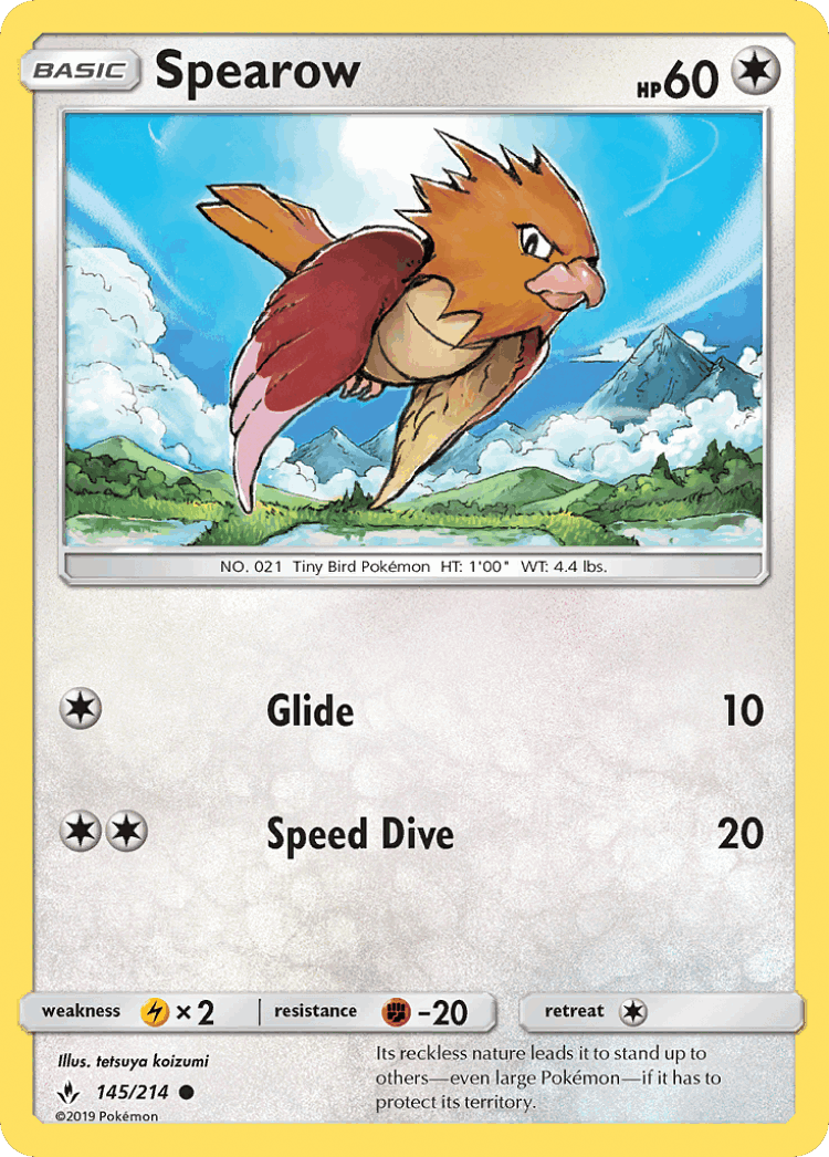 Spearow #145 from Unbroken Bonds - Common - Illustrated by tetsuya koizumi