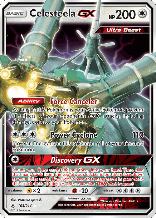 Celesteela-GX #163 from Unbroken Bonds - Rare Holo GX - Illustrated by PLANETA Igarashi