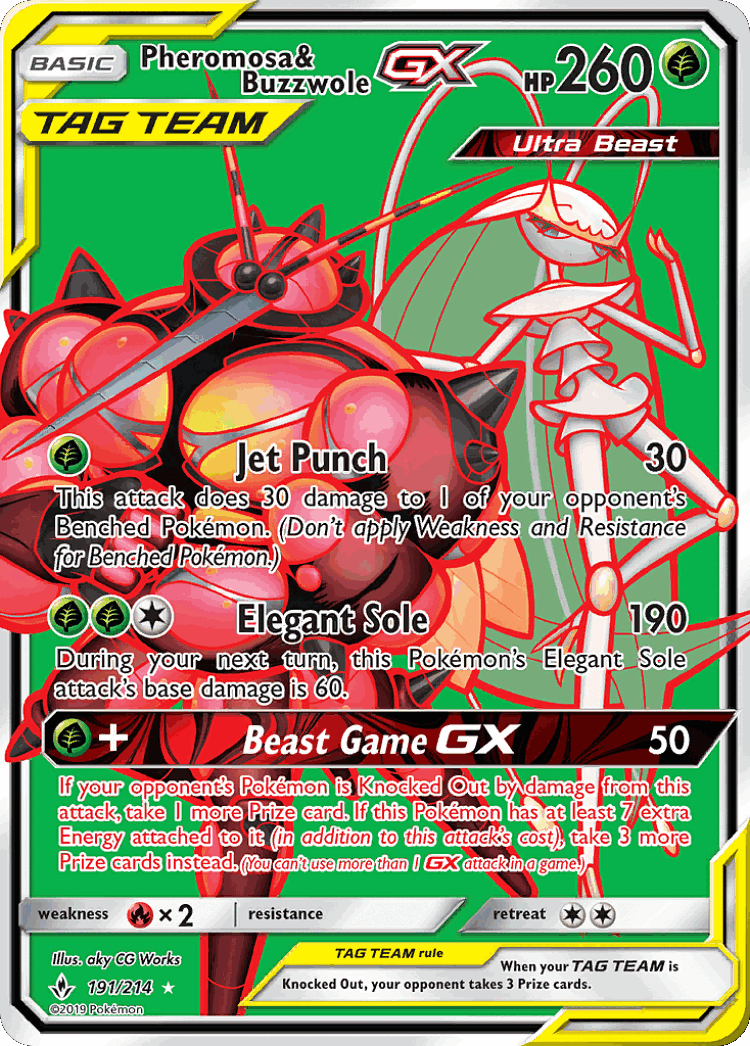 Pheromosa & Buzzwole-GX #191 from Unbroken Bonds - Rare Ultra - Illustrated by aky CG Works