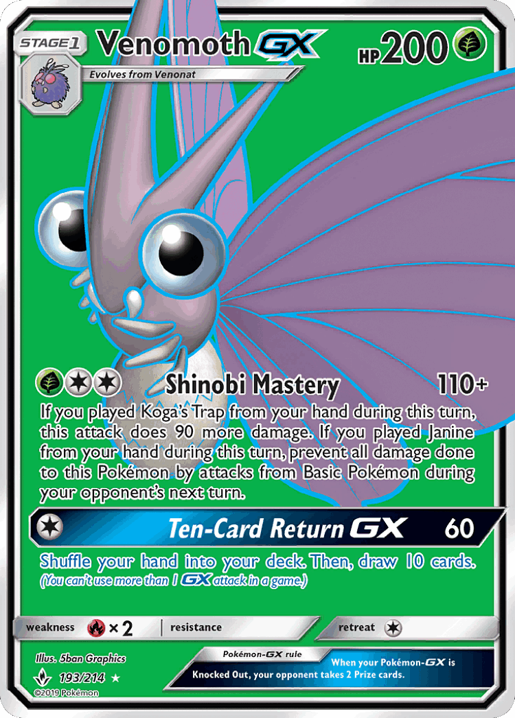 Venomoth-GX #193 from Unbroken Bonds - Rare Ultra - Illustrated by 5ban Graphics
