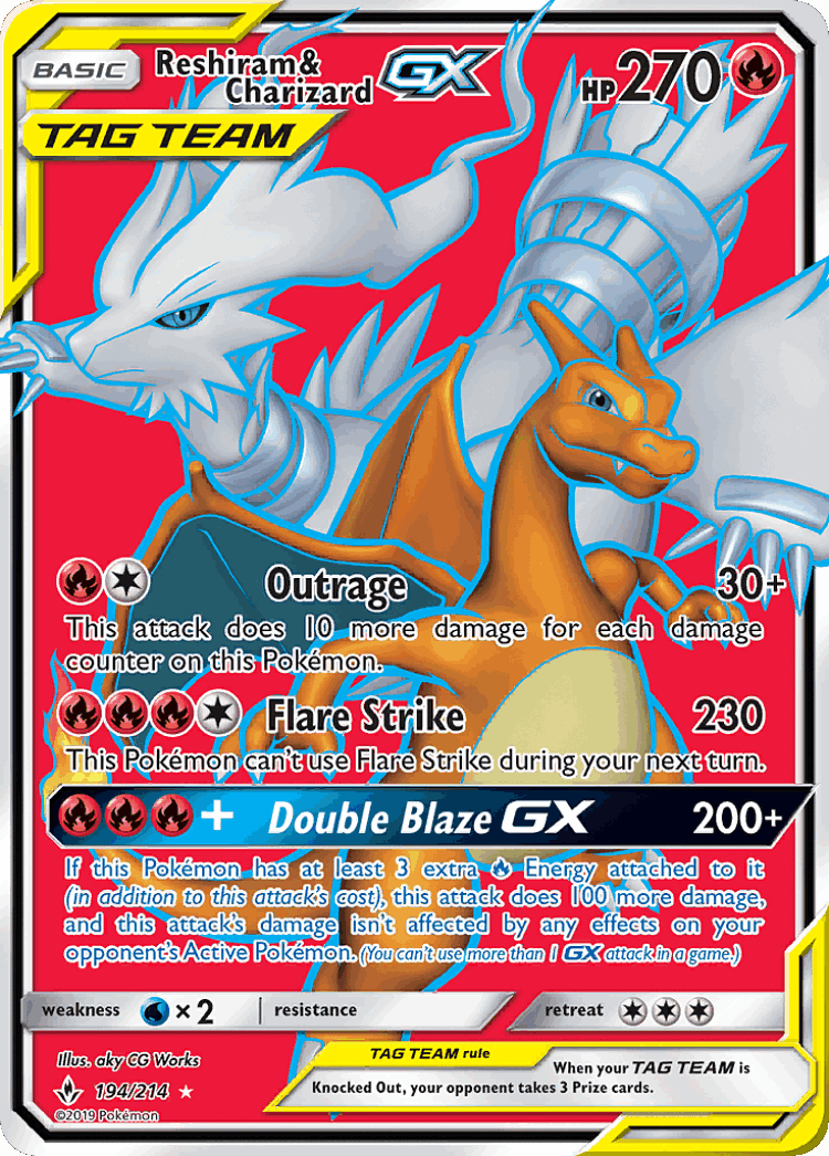 Reshiram & Charizard-GX #194 from Unbroken Bonds - Rare Ultra - Illustrated by aky CG Works